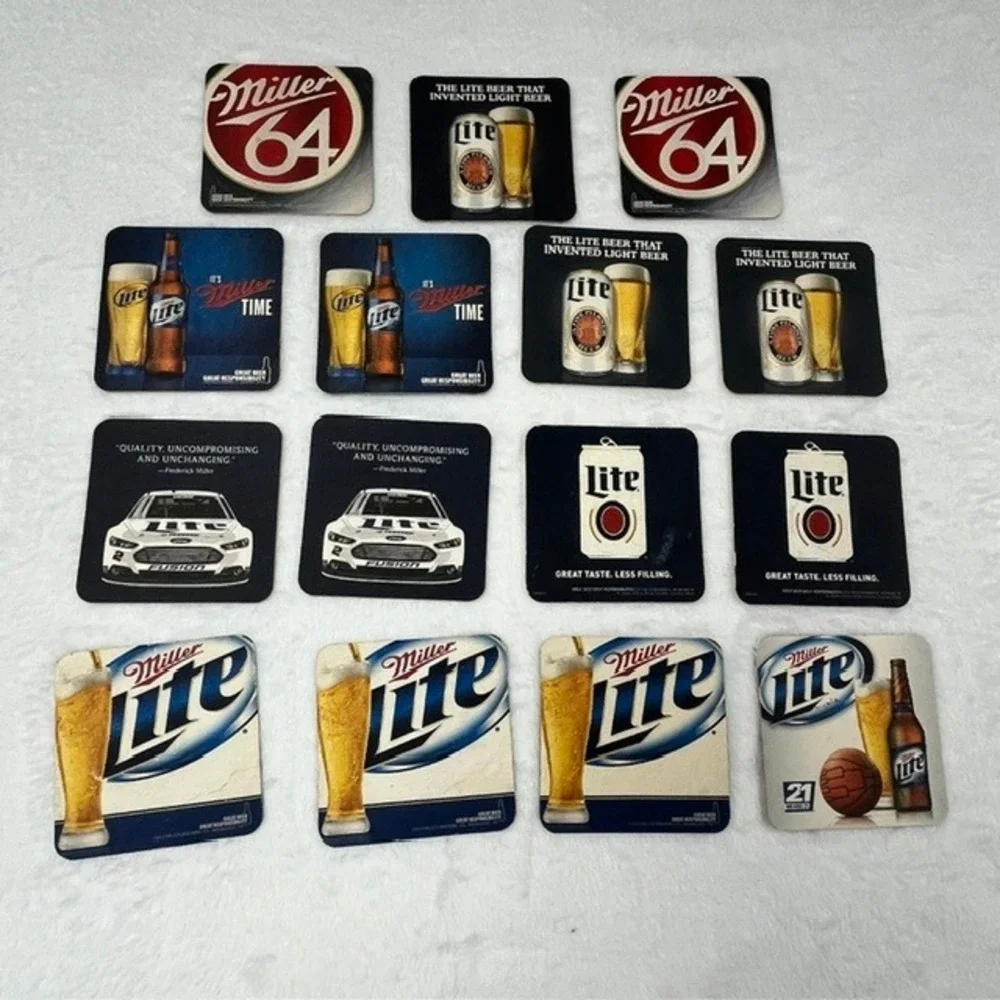 Vintage Miller Lite Coaster Lot 15pc Miller 64 NASCAR Beer Memorabilia Barware